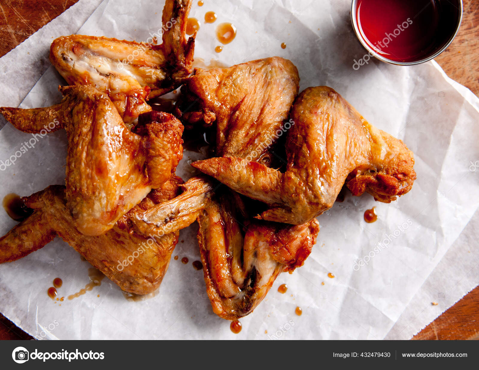 Ethically Raised Chicken Whole Uncut Wings Spicy Sauce Stock Photo