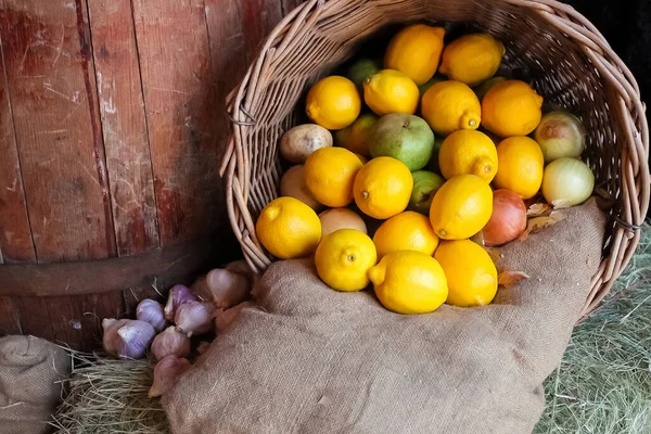 Dozens Yellow Lemons Basket Perfect Background — Stock Photo, Image