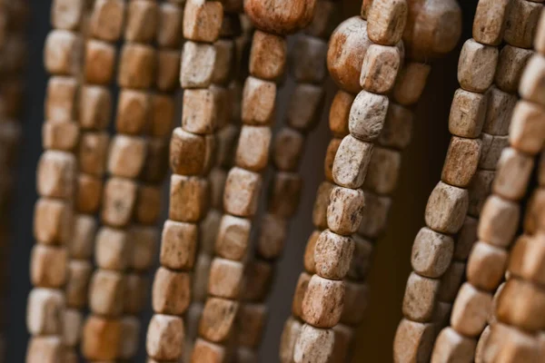 Closeup Shot Wooden Beads Threads — Stock Photo, Image