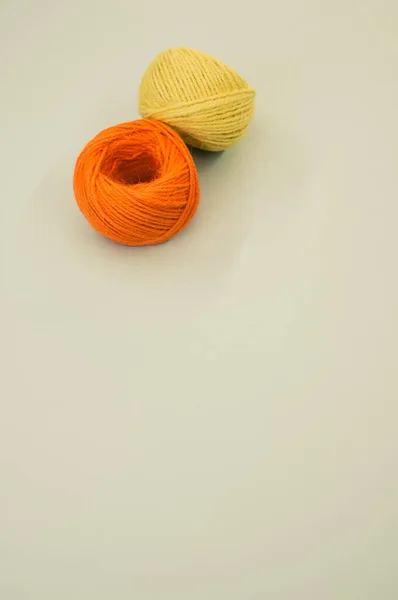 Orange Yellow Yarn Balls Knitting Isolated Gray Background — Stock Photo, Image