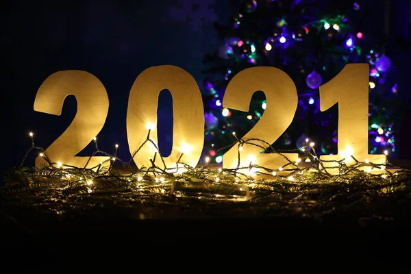 2021 Kerststilleven Met Gouden Letters Van Multiplex — Stockfoto