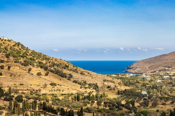 Hermoso Plano Valle Bahía Korthi Isla Andros Grecia — Foto de Stock