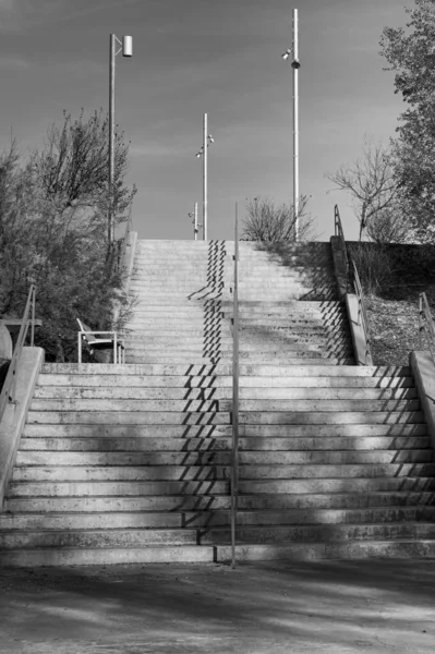 Μια Γκρι Κλίμακα Από Σκάλες Φράχτη — Φωτογραφία Αρχείου
