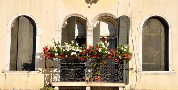 Varanda Típica Veneziana Com Persianas Madeira Flores — Fotografia de Stock