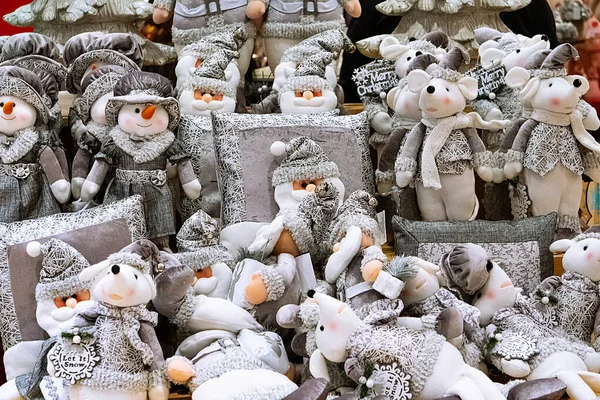 Zbliżenie Christmas Szary Biały Mikołaj Bałwan Zabawki Myszy — Zdjęcie stockowe