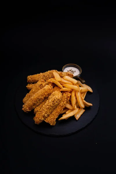 Vertical Shot Delicious Fried Food Black Surface — Stock Photo, Image