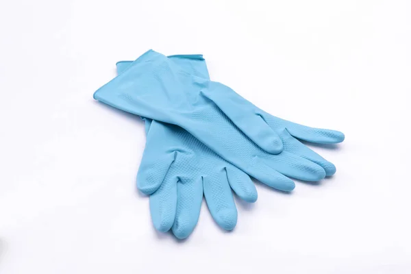 Eine Isolierte Nahaufnahme Blauer Gummihandschuhe Auf Weißem Hintergrund — Stockfoto