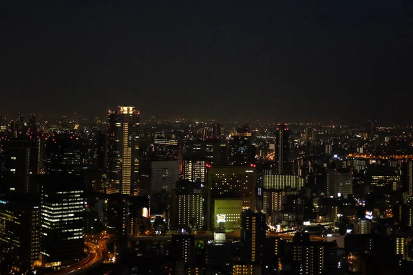 Pejzaż Miejski Osaki Pokryty Nocy Nowoczesnymi Budynkami Japonii Idealny Tapety — Zdjęcie stockowe