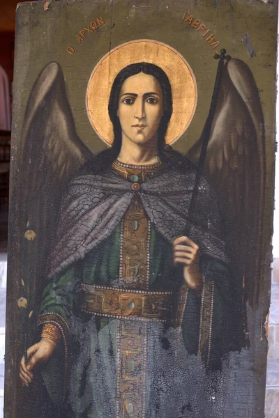 Volos Greece August 2020 Archangel Gabriel Hold Lily Annunciation Unique — 图库照片