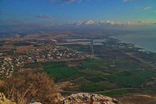 Horní Pohled Východ Slunce Nad Galilejským Mořem Golanskými Výšinami — Stock fotografie