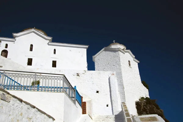 Most Famous Church Island Panagitsa Pyrgos Situated Edge Port Skopelos — Stock Photo, Image