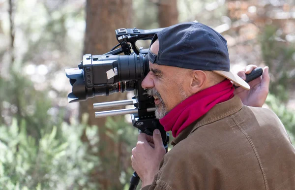Guadalajara Spagna Novembre 2020 Cameraman Nella Foresta Che Registra Luogo — Foto Stock