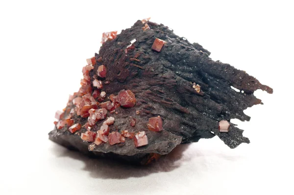 Amostra Mineral Cristal Vanadinita Vermelha Rocha Metamórfica — Fotografia de Stock