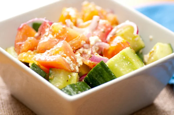 Salade Ferme Locale Saine Style Grec Avec Feta Tomate Concombre — Photo