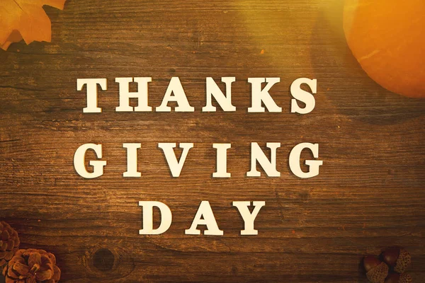 Uno Scatto Dall Alto Happy Thanksgiving Day Scritto Lettere Legno — Foto Stock
