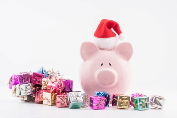 Egy Malacpersely Karácsonyi Ajándékdobozok Gazdagság Gazdagság Fogalma Következő Évben — Stock Fotó
