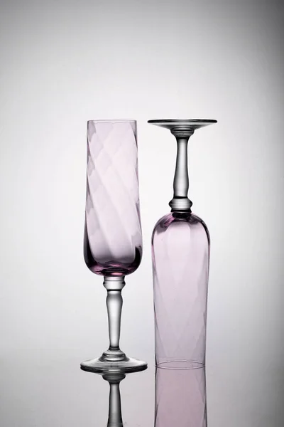 Shot Two Empty Pink Champagne Glasses White Surface Shadows One — Stock Photo, Image