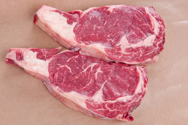 Rauwe Biologische Ribeye Steaks Ethisch Verheven — Stockfoto