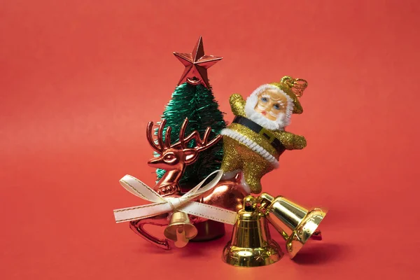 Collage Adornos Árboles Navidad Santa Claus Miniatura Con Árbol Regalos — Foto de Stock