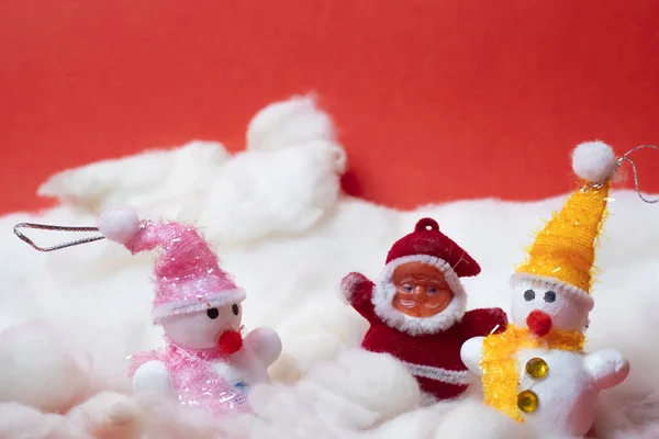 Kolaż Mikołaja Ozdobionymi Bałwanami Śniegu Przytulnym Tle — Zdjęcie stockowe