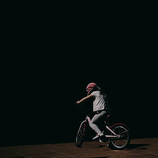 Silhouette Boy Bike Dark Background — Stock Photo, Image