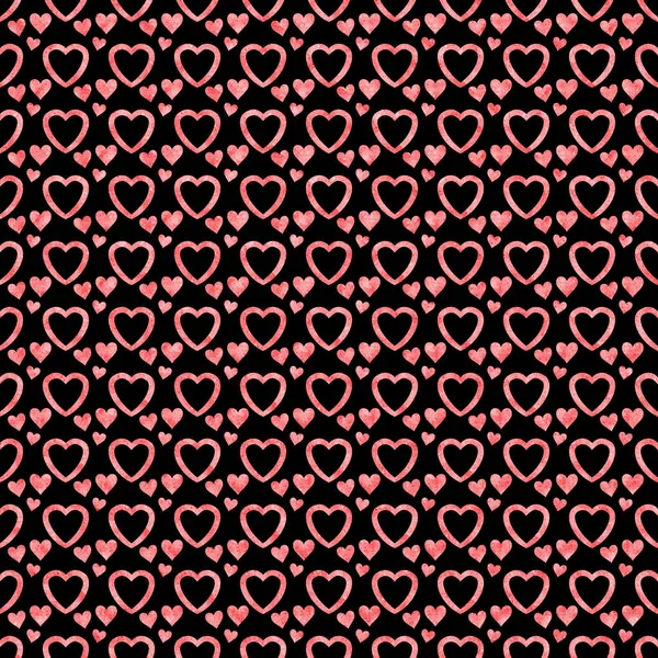 Czarne Tło Różowym Wzorem Serca Tapet — Zdjęcie stockowe
