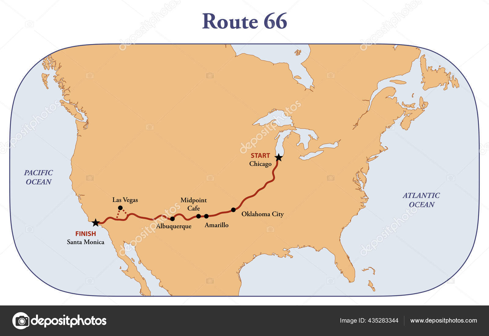 Historic Rt 66 Map Map Historic Route Travel Route United States Stock Photo By ©Wirestock  435283344