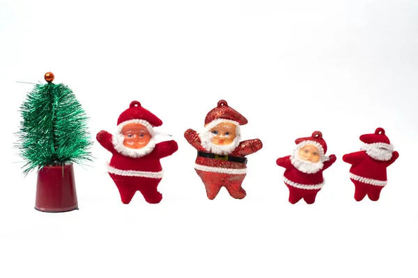 Nieuwjaarsboom Ornamenten Met Inbegrip Van Een Kleine Kerstboom Santa Claus — Stockfoto