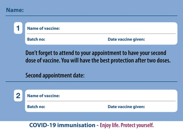 Védőoltási Adatrögzítő Kártya Szemléltetése Első Második Adag Beadásához — Stock Fotó