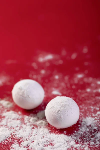 Selective Focus Shot Chinese Sweet Dumplings Red Background — Stock Photo, Image