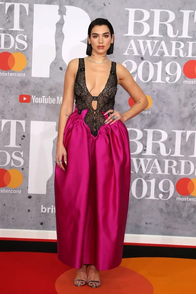 London United Kingdom Feb 2019 Dua Lipa Attends Brit Awards — Stock Photo, Image