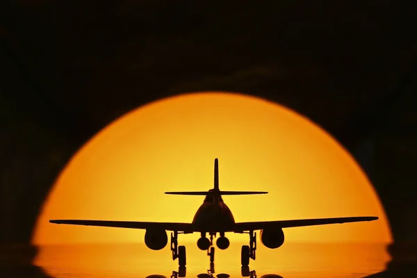 Silhouette Plane Sunset Background — Stock Photo, Image