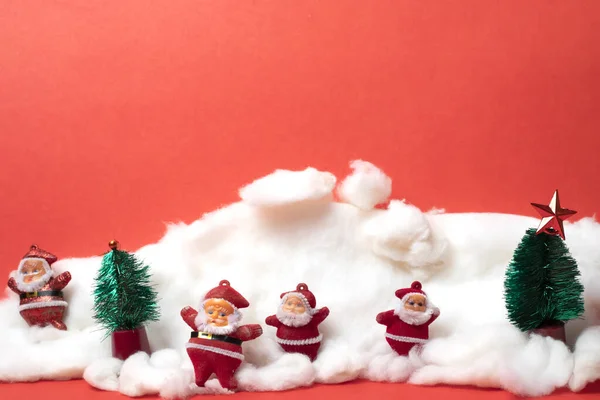 Collage Santas Snow Decorated Christmas Trees — Stock Photo, Image