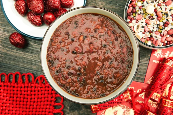 Top View Closeup Soup Made Out Kidney Beans White Blue — Stock Photo, Image