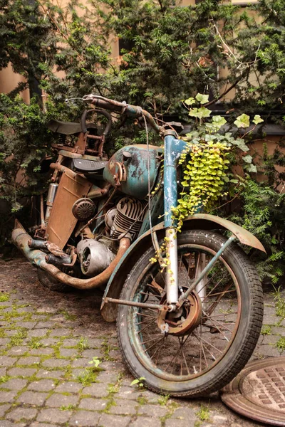 Billede Gammel Rusten Motorcicle Omgivet Blomster - Stock-foto