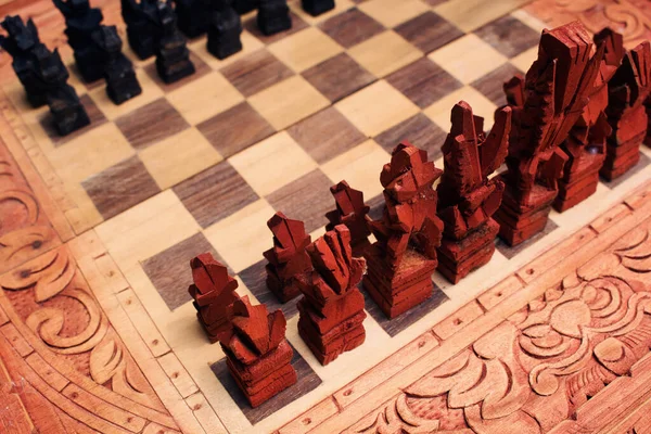 High Angle Shot Wooden Chess Pieces Chessboard — Stock Photo, Image