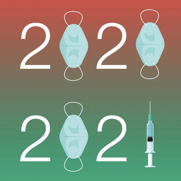 2021年新年图解 象征性地使用口罩和疫苗绘图 — 图库照片
