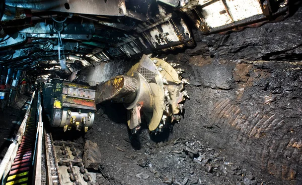 Longwall Mining Tesoura Com Dois Tambores Corte Rotativos Suportes Hidráulicos — Fotografia de Stock