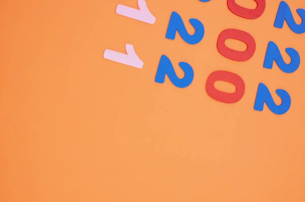 Tre Nämner 2021 Orange Bakgrund Begreppet Nytt — Stockfoto