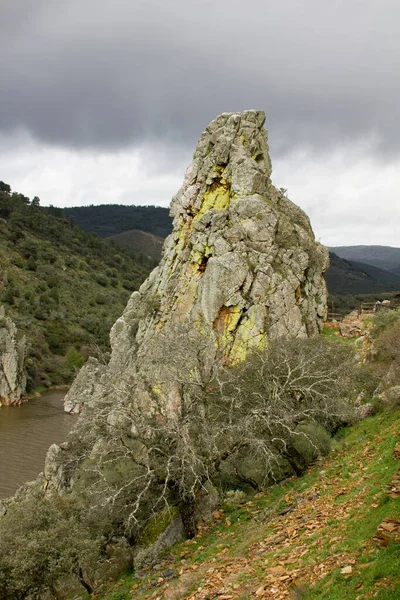 Függőleges Lövés Salto Del Gitano Monfrague Nemzeti Park Spanyolországban Egy — Stock Fotó