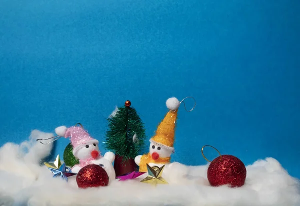 Коллаж Деда Мороза Заснеженном Лесу Снеговиками Елками Рождественское Настроение — стоковое фото