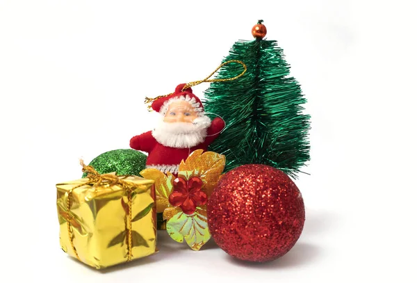 Los Ornamentos Del Árbol Año Nuevo Pequeño Árbol Navidad Santa — Foto de Stock
