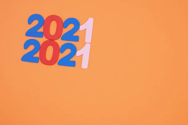 Les Deux Mentions 2021 Sur Fond Orange Nouvelle Année Concept — Photo