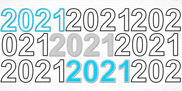 Uma Ilustração Número 2021 Escrito Repetidamente Fundo Branco Banner Pano — Fotografia de Stock