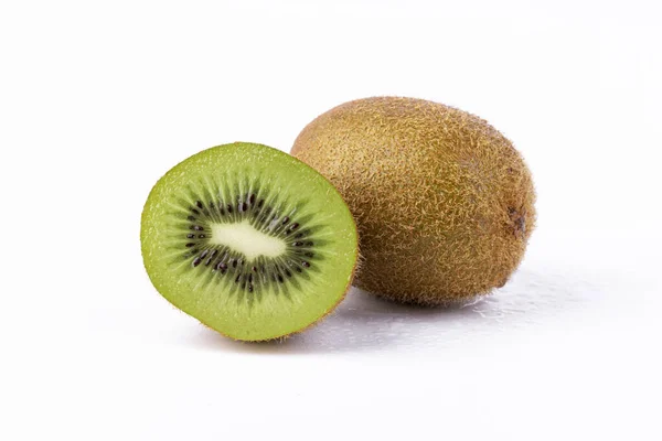 Closeup Shot Sliced Green Kiwi Isolated White Background — Stock Photo, Image