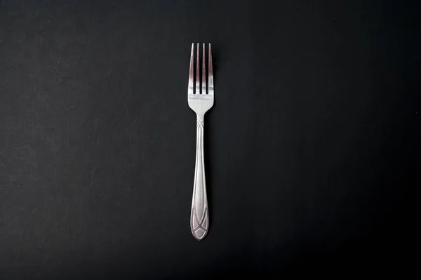 Top View Fork Black Background — Stock Photo, Image
