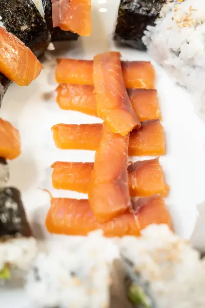 Verticashot Preparare Sushi Nigiri Makis Rulouri — Fotografie, imagine de stoc