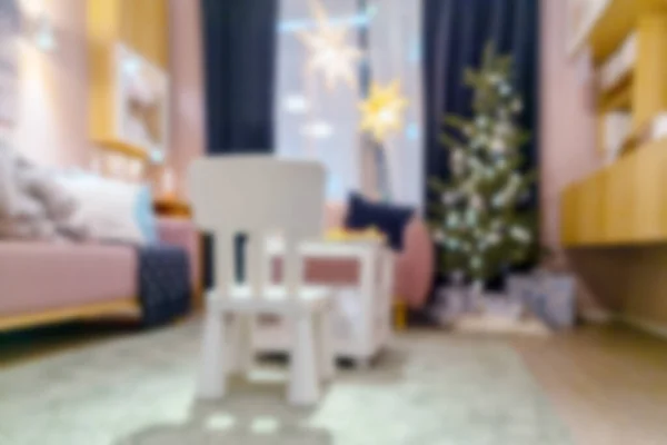Een Wazig Shot Van Een Kamer Met Een Kerstboom Deco — Stockfoto