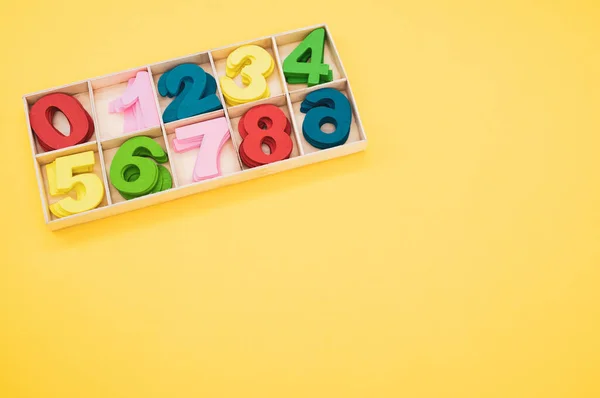 Math Game Junior Age Colored Wooden Signs Numbers — Stock Photo, Image