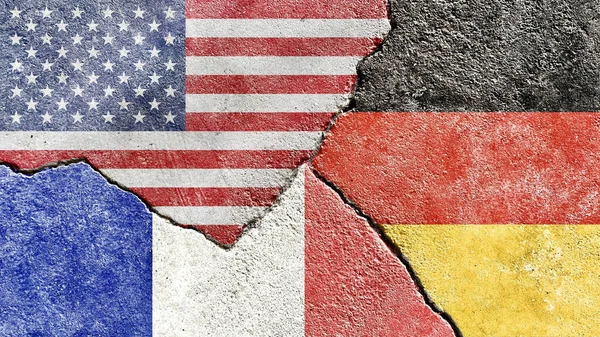 American French German Flag Cracked Background Politics War Concept — Stock Photo, Image